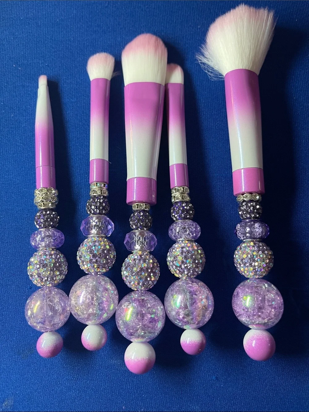 Hand Crafted Purple and White Decorative Makeup Brush Set